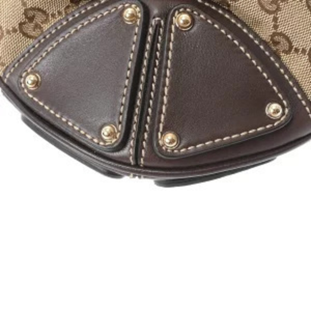 Gucci Beige Leather Handbag Canvas Bag Ebony Bamboo Brown GG - Picture 8 of 9